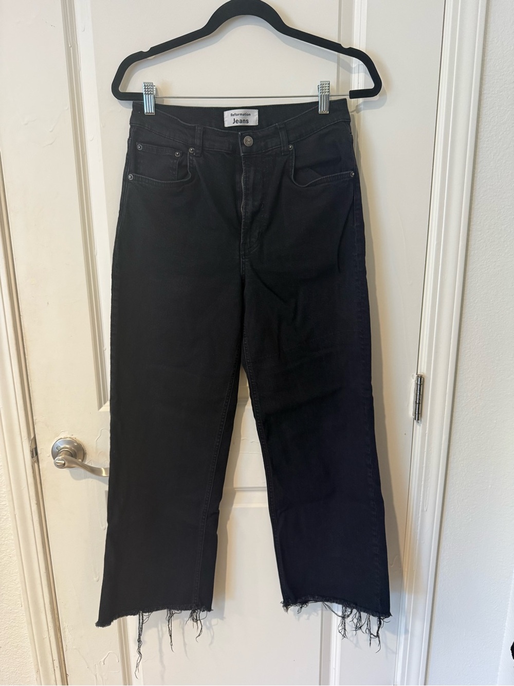 Reformation black wide leg ankle jean